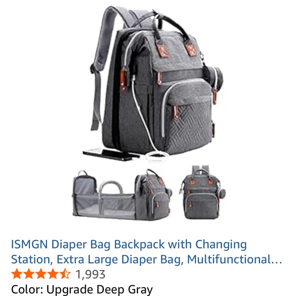 NWOT Gray Diaper Bag Backpack